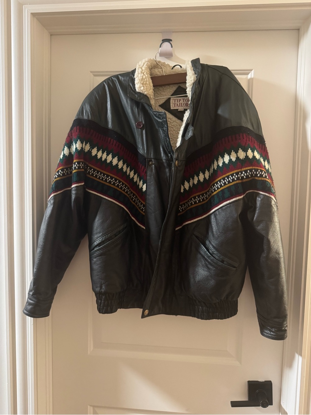 Vintage leather Sherpa Jacket Coat Leather Southwestern